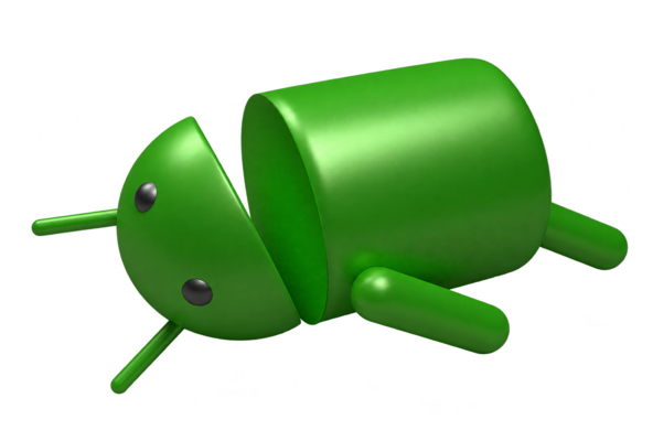 Liegender Android als Sinnbild für ein durch Reparaturfehler beschädigtes Gerät