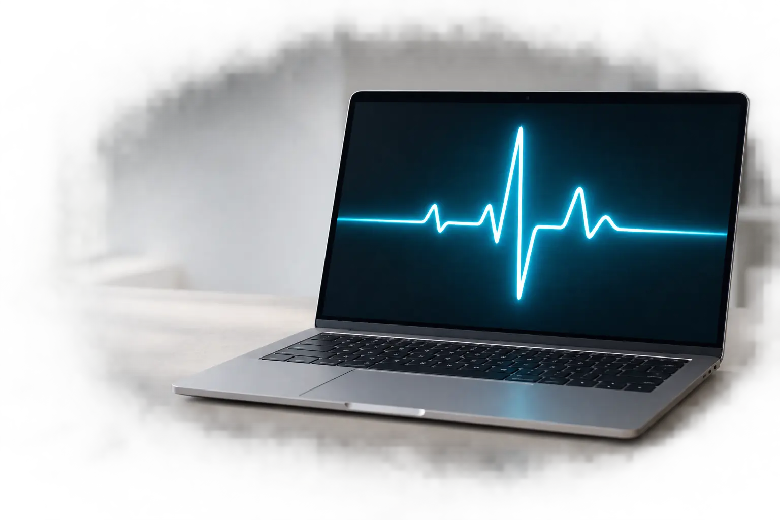 Laptop mit leuchtender EKG-Linie als Symbol für IT-Diagnose